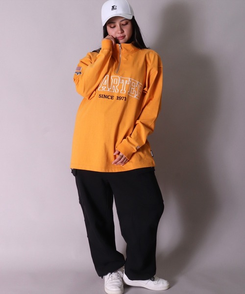 STARTER BLACK LABEL(スターターブラックレーベル)の「(YO)【STARTER BLACK LABEL】ブランドロゴ ハーフジップ 長袖 Tシャツ(Tシャツ/カットソー・メンズ・ブラック/グリーン/マスタード・MEDIUM/LARGE/X-LARGE)」の7枚目の写真