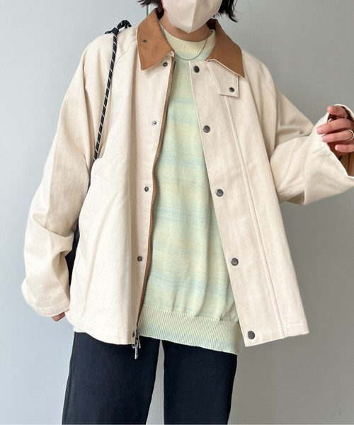 CPCM（シーピーシーエム）の「襟配色短丈ブルゾン（ブルゾン・レディース・グリーン/チャコールグレー/ホワイト・MEDIUM/LARGE）」の8枚目の写真