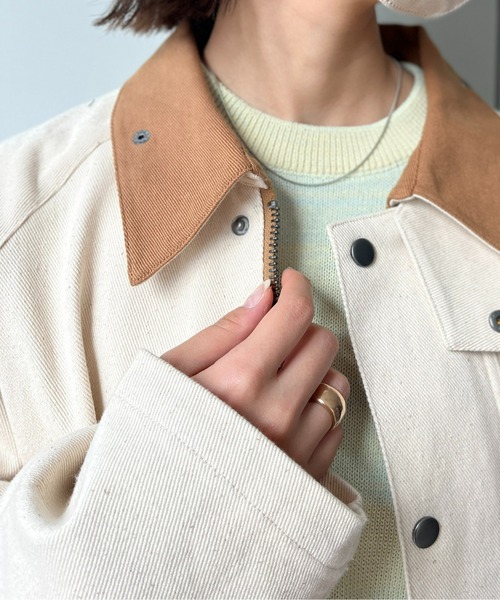 CPCM（シーピーシーエム）の「襟配色短丈ブルゾン（ブルゾン・レディース・グリーン/チャコールグレー/ホワイト・MEDIUM/LARGE）」の14枚目の写真
