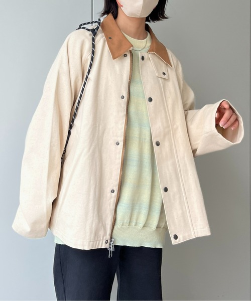 CPCM（シーピーシーエム）の「襟配色短丈ブルゾン（ブルゾン・レディース・グリーン/チャコールグレー/ホワイト・MEDIUM/LARGE）」の11枚目の写真