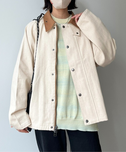 CPCM（シーピーシーエム）の「襟配色短丈ブルゾン（ブルゾン・レディース・グリーン/チャコールグレー/ホワイト・MEDIUM/LARGE）」の9枚目の写真