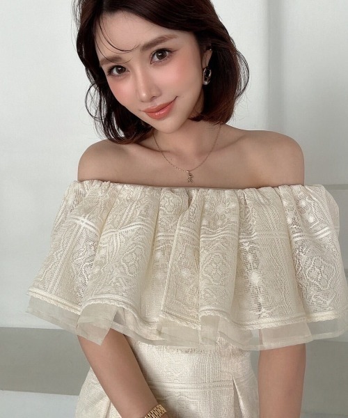 eimy istoire ブラウス シャツ ダブルフリルオフショルダー