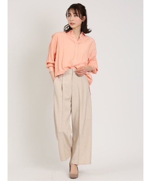 m.f.editorial（エムエフエディトリアル）の「m.f.エディトリアル レディース リネン風シャンブレー ワイドパンツ(セットアップ可能)（その他パンツ・レディース・グレー/ネイビー/ベージュ・LARGE/MEDIUM）」の9枚目の写真