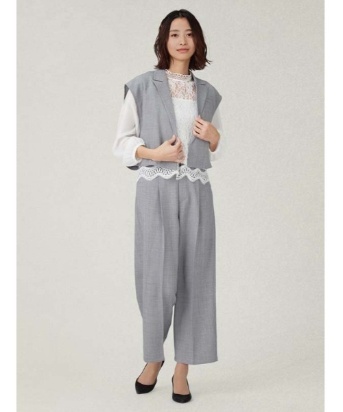 m.f.editorial（エムエフエディトリアル）の「m.f.エディトリアル レディース リネン風シャンブレー ワイドパンツ(セットアップ可能)（その他パンツ・レディース・グレー/ネイビー/ベージュ・LARGE/MEDIUM）」の4枚目の写真