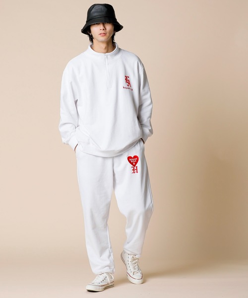 ADMIX/ATELIER SAB MEN（アドミックスアトリエサブメン）の「【Hollywood Rich.&】ハリウッドリッチ.& ハートロゴ / 裏毛スウェット ルーズシルエット イージーパンツ（スウェットパンツ・メンズ・ブラック/ホワイト・50/48）」の12枚目の写真