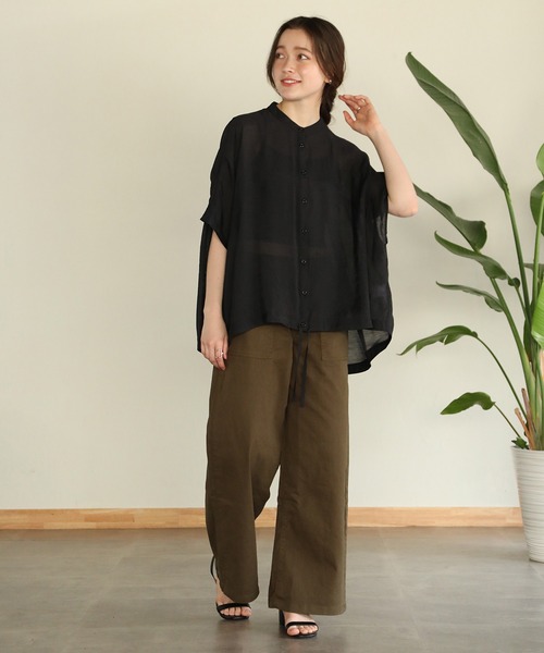 aity（アイティ）の「ウエストゴムストレッチツイルベイカーパンツ（デニムパンツ・レディース・ブラック/カーキ/ベージュ・M）」の4枚目の写真