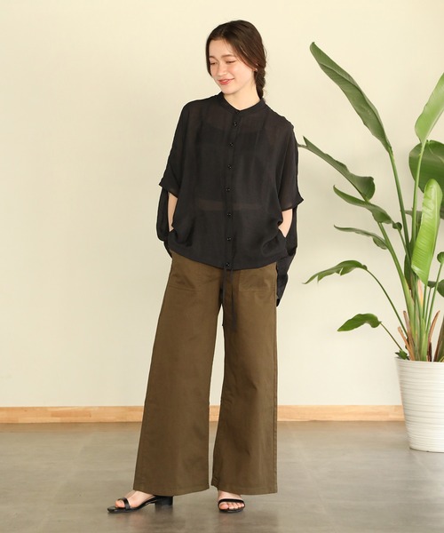 aity（アイティ）の「ウエストゴムストレッチツイルベイカーパンツ（デニムパンツ・レディース・ブラック/カーキ/ベージュ・M）」の5枚目の写真