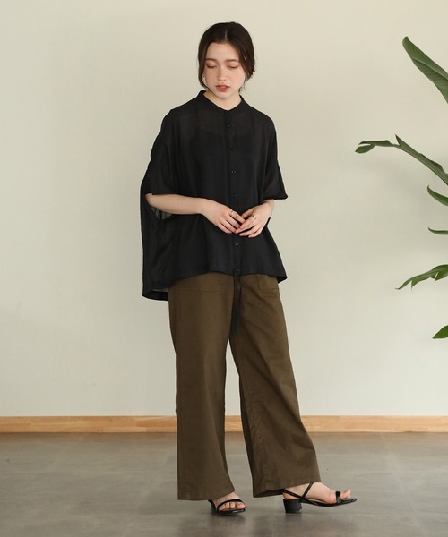 aity（アイティ）の「ウエストゴムストレッチツイルベイカーパンツ（デニムパンツ・レディース・ブラック/カーキ/ベージュ・M）」の6枚目の写真