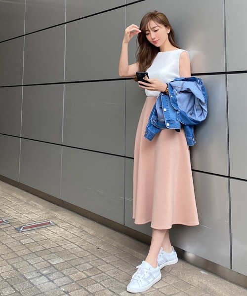 KOBE LETTUCE（コウベレタス）の「[ 岡部あゆみさんコラボ ]ボンディングフレアスカート（スカート・レディース・ブラック/ミント/ピンクベージュ/チャコール/ホワイト系/ホワイト系1/ブラック系/グレー系/グリーン系/ピンク系・1/2）」の21枚目の写真
