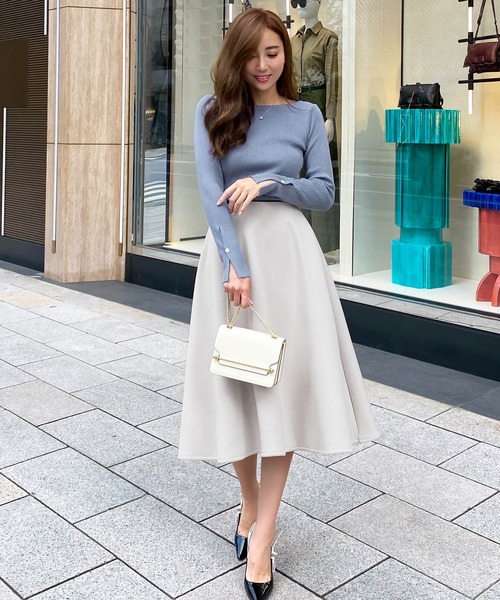 KOBE LETTUCE（コウベレタス）の「[ 岡部あゆみさんコラボ ]ボンディングフレアスカート（スカート・レディース・ブラック/ミント/ピンクベージュ/チャコール/ホワイト系/ホワイト系1/ブラック系/グレー系/グリーン系/ピンク系・1/2）」の14枚目の写真