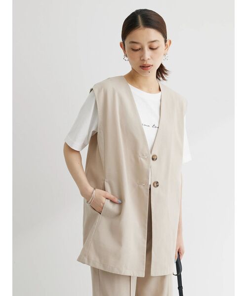 Green　Parks（グリーンパークス）の「綿麻混シングルミディ丈ベスト（ベスト・レディース・ブラック/ライトベージュ/ストライプ・FREE）」の10枚目の写真