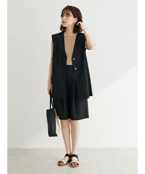 Green　Parks（グリーンパークス）の「綿麻混シングルミディ丈ベスト（ベスト・レディース・ブラック/ライトベージュ/ストライプ・FREE）」の21枚目の写真