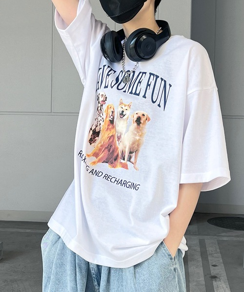 ILL'S(イルズ)の「古着ライク ヴィンテージライク イヌ / ネコ フロントプリント ビッグシルエット半袖Tシャツ カットソー ユニセックス【ILL'S】(Tシャツ/カットソー・メンズ・杢グレー/ホワイト系その他2/グレー系その他/オートミール/ホワイト/ホワイト系その他・M/L)」の2枚目の写真