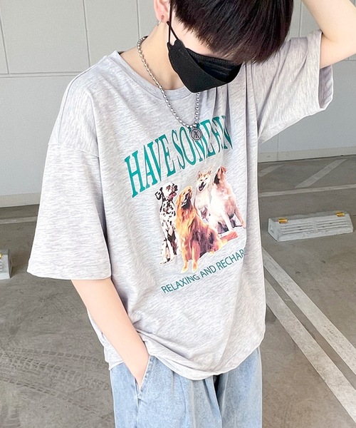 ILL'S(イルズ)の「古着ライク ヴィンテージライク イヌ / ネコ フロントプリント ビッグシルエット半袖Tシャツ カットソー ユニセックス【ILL'S】(Tシャツ/カットソー・メンズ・杢グレー/ホワイト系その他2/グレー系その他/オートミール/ホワイト/ホワイト系その他・M/L)」の5枚目の写真