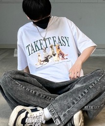 ILL'S | 古着ライク ヴィンテージライク イヌ / ネコ フロントプリント ビッグシルエット半袖Tシャツ カットソー ユニセックス【ILL'S】2023SS(Tシャツ/カットソー)