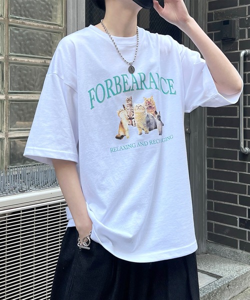 ILL'S(イルズ)の「古着ライク ヴィンテージライク イヌ / ネコ フロントプリント ビッグシルエット半袖Tシャツ カットソー ユニセックス【ILL'S】(Tシャツ/カットソー・メンズ・杢グレー/ホワイト系その他2/グレー系その他/オートミール/ホワイト/ホワイト系その他・M/L)」の3枚目の写真