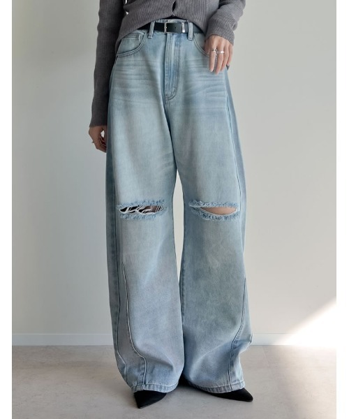 Re:EDIT（リエディ）の「[2025AW COLLECTION][新色追加][販売枚数8.5万枚突破][お気に入り登録数11万突破][トレンドNo.1デニム][全骨格美脚見えシルエット][サイズ別/身長別画像あり][低身長/高身長/大きいサイズ有]裾フリンジバレルレッグデニムパンツ（デニムパンツ・レディース・ブルー/ホワイト/ネイビー/ブラック/ブルー系その他/グレー系その他/ブルー系その他2/ブルー系その他3/ネイビー系/ホワイト系その他/ホワイト系その他2/ブルー系その他4/ブルー系その他5/ブラック系その他・SHORT/SMALL/MEDIUM/TALL/LARGE/X-LARGE/AL/AM/ALL）」の12枚目の写真