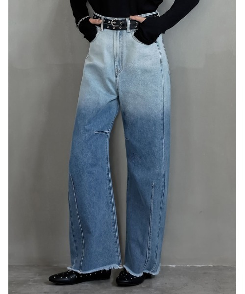 Re:EDIT（リエディ）の「[2025AW COLLECTION][新色追加][販売枚数8.5万枚突破][お気に入り登録数11万突破][トレンドNo.1デニム][全骨格美脚見えシルエット][サイズ別/身長別画像あり][低身長/高身長/大きいサイズ有]裾フリンジバレルレッグデニムパンツ（デニムパンツ・レディース・ブルー/ホワイト/ネイビー/ブラック/ブルー系その他/グレー系その他/ブルー系その他2/ブルー系その他3/ネイビー系/ホワイト系その他/ホワイト系その他2/ブルー系その他4/ブルー系その他5/ブラック系その他・SHORT/SMALL/MEDIUM/TALL/LARGE/X-LARGE/AL/AM/ALL）」の13枚目の写真