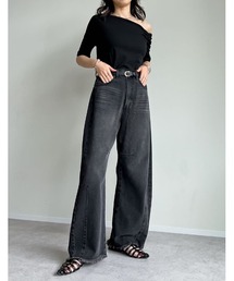 Re:EDIT（リエディ）の「[DENIM COLLECTION][販売枚数9万枚突破][お気に入り登録数12万突破][トレンドNo.1デニム][全骨格美脚見えシルエット][サイズ別/身長別画像あり][低身長/高身長/大きいサイズ有]裾フリンジバレルレッグデニムパンツ（デニムパンツ）」