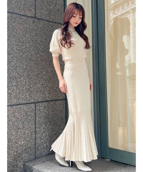 RESEXXY（リゼクシー）の「バックリボンマーメイドニットワンピース（ワンピース・レディース・ピンク/ネイビー/ブラック/アイボリー・FREE）」の5枚目の写真