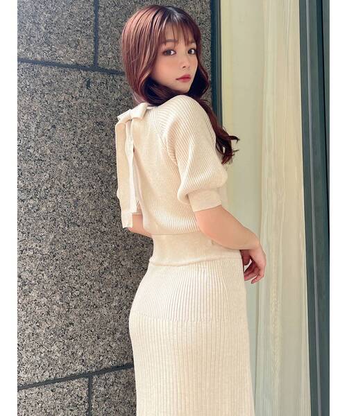 RESEXXY（リゼクシー）の「バックリボンマーメイドニットワンピース（ワンピース・レディース・ピンク/ネイビー/ブラック/アイボリー・FREE）」の14枚目の写真