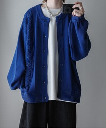 Openwork Knitting Crew Neck Cardigan - 透かし編みクルーネックカーディガン