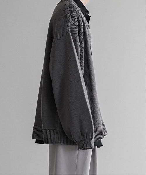 KUUUPY（クーピー）の「Openwork Knitting Crew Neck Cardigan - 透かし編みクルーネックカーディガン（カーディガン/ボレロ・メンズ・ブルー/チャコールグレー/ダークグリーン・MEDIUM/SMALL/LARGE）」の5枚目の写真