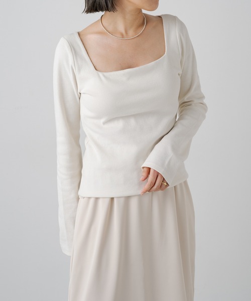 earthy（アーシー）の「リブカップ付きスクエアロンT（Tシャツ/カットソー・レディース・オフホワイト/ブラウン/ベージュ/ブラック/オレンジ/グレー・S/M）」の21枚目の写真