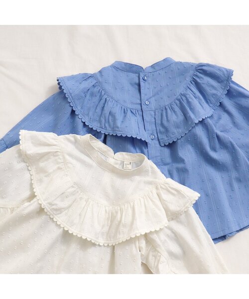 apres les cours（アプレレクール）の「スカラップレースフリルチュニック（チュニック・キッズ・ブルー/アイボリー・90/80/110/100/140/120/130）」の4枚目の写真