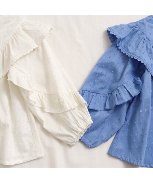 apres les cours（アプレレクール）の「スカラップレースフリルチュニック（チュニック・キッズ・ブルー/アイボリー・90/80/110/100/140/120/130）」の6枚目の写真