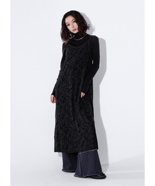 Adoon plain（アドーンプレーン）の「シアーウェーブキャミワンピース（ワンピース・レディース・ベージュ/ブルー/ブラック・MEDIUM/LARGE）」の2枚目の写真