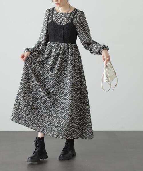 FREE'S MART（フリーズマート）の「◆小花柄ビスチェドッキングワンピース（ワンピース・レディース・ホワイト系その他/ブラック系その他・SMALL/MEDIUM）」の6枚目の写真