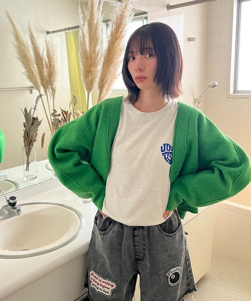 AS KNOW AS plus（アズノゥアズプラス）の「☆カラーブークレVネックジャケット（その他アウター・レディース・ブルー/アイボリー/ブラック/ピンク/グリーン・FREE）」の9枚目の写真