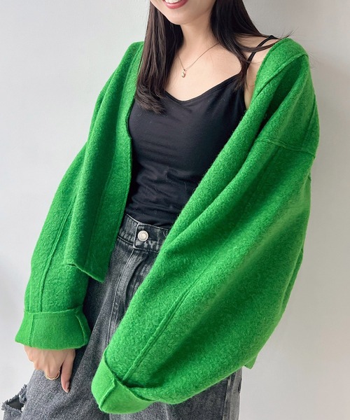 AS KNOW AS plus（アズノゥアズプラス）の「☆カラーブークレVネックジャケット（その他アウター・レディース・ブルー/アイボリー/ブラック/ピンク/グリーン・FREE）」の21枚目の写真