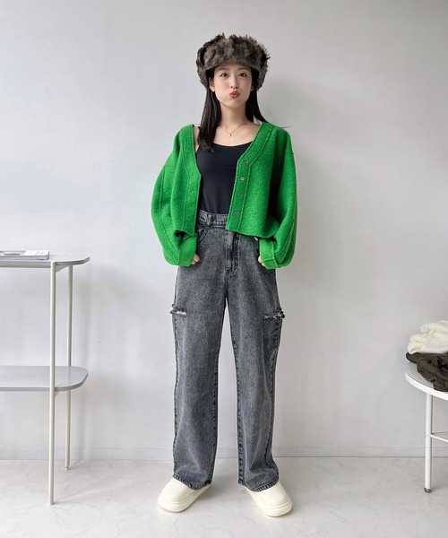 AS KNOW AS plus（アズノゥアズプラス）の「☆カラーブークレVネックジャケット（その他アウター・レディース・ブルー/アイボリー/ブラック/ピンク/グリーン・FREE）」の22枚目の写真