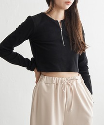 テレコハーフジップクロップドプルオーバー