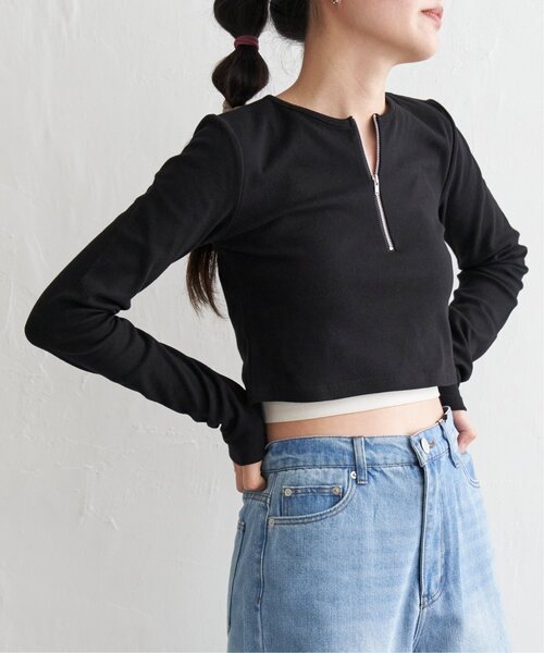 VENCEEXCHANGE（ヴァンスエクスチェンジ）の「テレコハーフジップクロップドプルオーバー（Tシャツ/カットソー・レディース・ブラック/グレー/オフホワイト・FREE）」の11枚目の写真