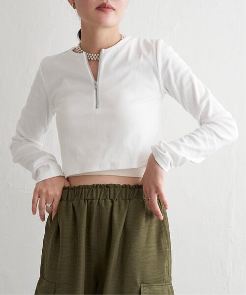 VENCEEXCHANGE（ヴァンスエクスチェンジ）の「テレコハーフジップクロップドプルオーバー（Tシャツ/カットソー・レディース・ブラック/グレー/オフホワイト・FREE）」の4枚目の写真