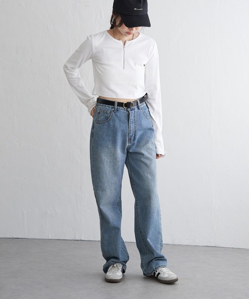 VENCEEXCHANGE（ヴァンスエクスチェンジ）の「テレコハーフジップクロップドプルオーバー（Tシャツ/カットソー・レディース・ブラック/グレー/オフホワイト・FREE）」の7枚目の写真