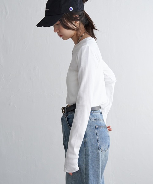 VENCEEXCHANGE（ヴァンスエクスチェンジ）の「テレコハーフジップクロップドプルオーバー（Tシャツ/カットソー・レディース・ブラック/グレー/オフホワイト・FREE）」の6枚目の写真