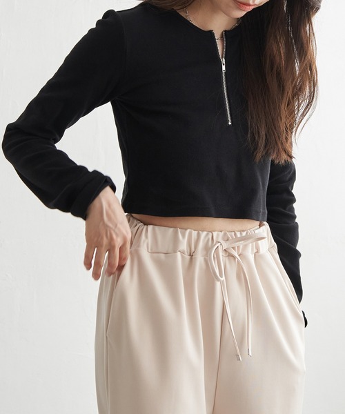 VENCEEXCHANGE（ヴァンスエクスチェンジ）の「テレコハーフジップクロップドプルオーバー（Tシャツ/カットソー・レディース・ブラック/グレー/オフホワイト・FREE）」の12枚目の写真