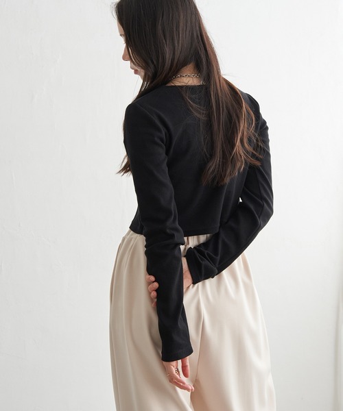 VENCEEXCHANGE（ヴァンスエクスチェンジ）の「テレコハーフジップクロップドプルオーバー（Tシャツ/カットソー・レディース・ブラック/グレー/オフホワイト・FREE）」の13枚目の写真