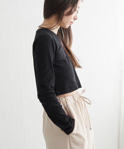 VENCEEXCHANGE（ヴァンスエクスチェンジ）の「テレコハーフジップクロップドプルオーバー（Tシャツ/カットソー・レディース・ブラック/グレー/オフホワイト・FREE）」の14枚目の写真