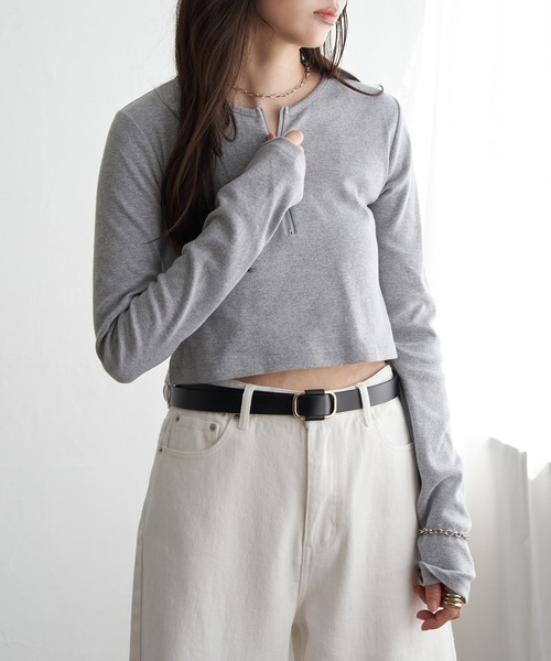 VENCEEXCHANGE（ヴァンスエクスチェンジ）の「テレコハーフジップクロップドプルオーバー（Tシャツ/カットソー・レディース・ブラック/グレー/オフホワイト・FREE）」の19枚目の写真