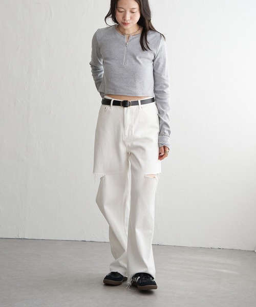 VENCEEXCHANGE（ヴァンスエクスチェンジ）の「テレコハーフジップクロップドプルオーバー（Tシャツ/カットソー・レディース・ブラック/グレー/オフホワイト・FREE）」の21枚目の写真