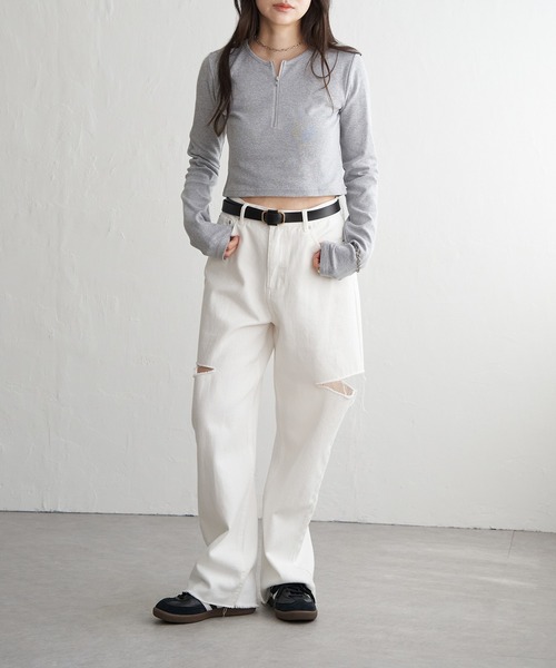 VENCEEXCHANGE（ヴァンスエクスチェンジ）の「テレコハーフジップクロップドプルオーバー（Tシャツ/カットソー・レディース・ブラック/グレー/オフホワイト・FREE）」の22枚目の写真