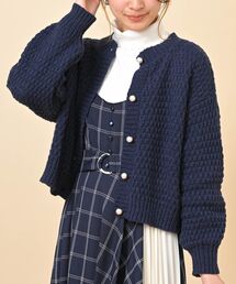 パールボタン鹿の子編みニットカーディガン