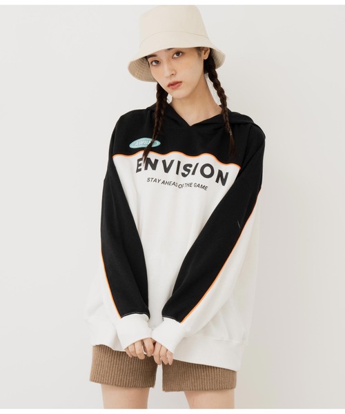 ANAP（アナップ）の「配色パイピング裏毛フーディー【親子お揃い】（パーカー・レディース・ブルー/オレンジ/ブラック×ホワイト・FREE）」の14枚目の写真