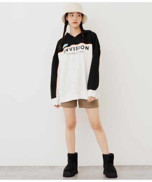 ANAP（アナップ）の「配色パイピング裏毛フーディー【親子お揃い】（パーカー・レディース・ブルー/オレンジ/ブラック×ホワイト・FREE）」の6枚目の写真