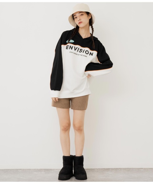 ANAP（アナップ）の「配色パイピング裏毛フーディー【親子お揃い】（パーカー・レディース・ブルー/オレンジ/ブラック×ホワイト・FREE）」の7枚目の写真